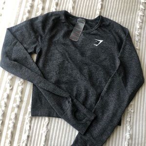 Gymshark Vital Seamless LS Crop-Black Marl